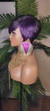Purple Hair Wig Pixie Cut Hairstyle Wig Pixie Cut Wig with Swoop Bangs Purple Hair Wig - Beauty Blessings LLC