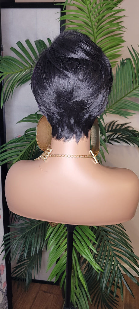 Purple Hair Wig Pixie Cut Hairstyle Wig Pixie Cut Wig with Swoop Bangs Purple Hair Wig - Beauty Blessings LLC