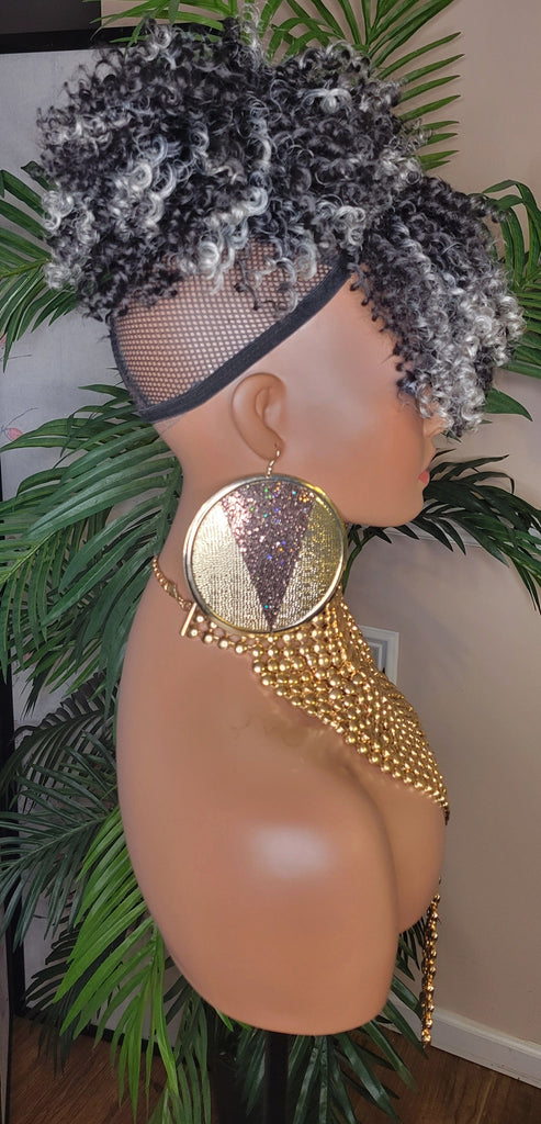 Hair Ponytail Afro Kinky Straw Curls Bangs Ponytail Afro Hair Bun and Bang Ombre Gray Hair Color Ponytail 2pc Hair Peice - Beauty Blessings LLC