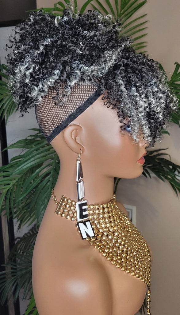 Hair Ponytail Afro Kinky Straw Curls Bangs Ponytail Afro Hair Bun and Bang Ombre Gray Hair Color Ponytail 2pc Hair Peice - Beauty Blessings LLC