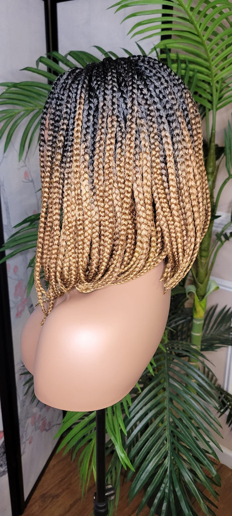 Ombre Strawberry Blonde Brown Bob Box Braids Bob Lace Wig Flexible Parting Lace Front Wig Short Small Box Braid Bob Glueless Lace Wig - Beauty Blessings LLC