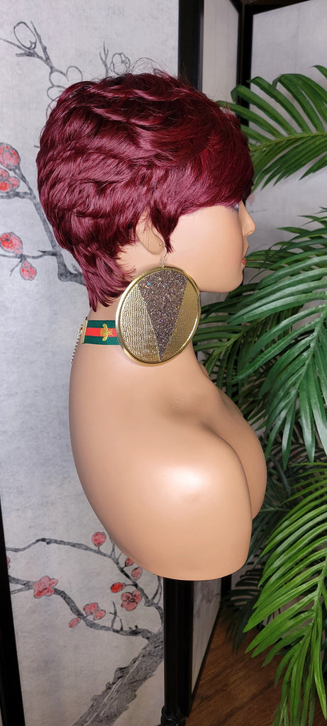 Short Hair Cut Pixie Cut Peruvian Remy Human Hair Wigs Burgundy Wigs - Beauty Blessing Wigs & Hair Extensions Boutique