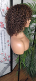 Short Beach Curl Spring Curl Brazilian Remy 100% Human Hair Brown Auburn Colored Hair Wig with Bangs - Beauty Blessings LLC