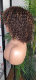 Short Beach Curl Spring Curl Brazilian Remy 100% Human Hair Brown Auburn Colored Hair Wig with Bangs - Beauty Blessings LLC