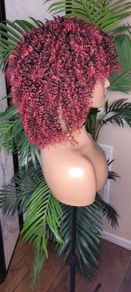 Burgundy Hair Afro Coil Bantu Knot Twist Out Kinky Twist Hair Full Cap Natural Wig Natural Hairstyle Wig Afro Twist Hair Wig - Beauty Blessings LLC
