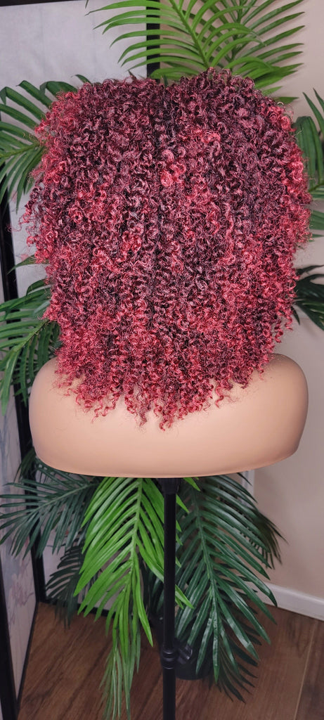 Burgundy Hair Afro Coil Bantu Knot Twist Out Kinky Twist Hair Full Cap Natural Wig Natural Hairstyle Wig Afro Twist Hair Wig - Beauty Blessings LLC