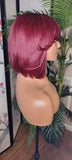 Burgundy Hair Brazilian Remy Human Hair Remy Short Hair Bob Style Swoop Bang Wig Full Cap Wig - Beauty Blessings LLC