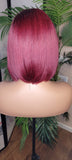 Burgundy Hair Brazilian Remy Human Hair Remy Short Hair Bob Style Swoop Bang Wig Full Cap Wig - Beauty Blessings LLC