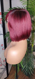 Burgundy Hair Brazilian Remy Human Hair Remy Short Hair Bob Style Swoop Bang Wig Full Cap Wig - Beauty Blessings LLC