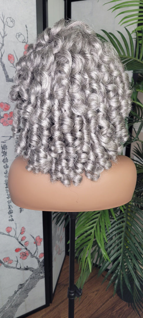 Gray Hair Kinky Hair Voluminous Curl Hair Lace Front Wig Wand Curly Natural Yaki Texture Bob Wig Baby Hairs - Beauty Blessings LLC
