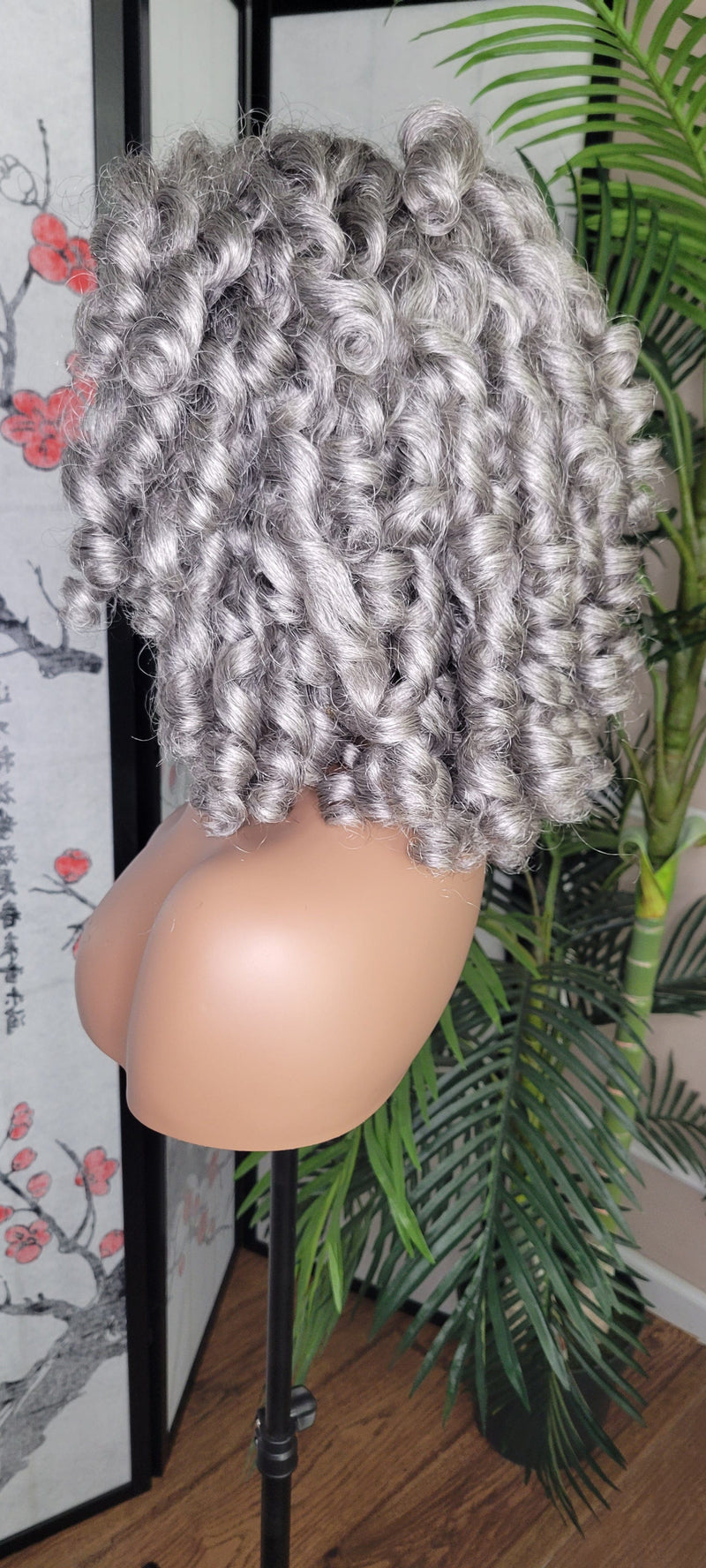 Gray Hair Kinky Hair Voluminous Curl Hair Lace Front Wig Wand Curly Natural Yaki Texture Bob Wig Baby Hairs - Beauty Blessings LLC
