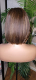 Brown Auburn Bob Hairstyle Brazilian Remy Human Hair Remy Short Hair Swoop Bang Wig Auburn Highlights Full Cap Wig - Beauty Blessings LLC