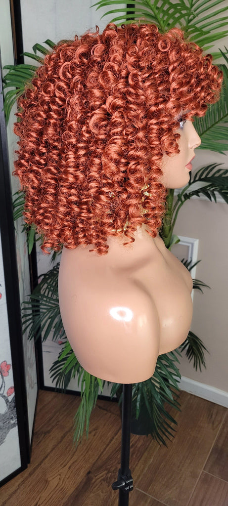 Curly Kinky Afro Spiral Curl Wig Big Ombre Auburn Natural Ombre Brown Auburn Hair Wig - Beauty Blessing Wigs & Hair Extensions Boutique
