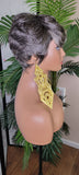 Salt Pepper Gray Mix Hair Brazilian Remy 100% Human Hair Pixie Cut Swoop Bang Hairstyle Human Hair Wig - Beauty Blessings LLC