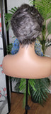 Salt Pepper Gray Mix Hair Brazilian Remy 100% Human Hair Pixie Cut Swoop Bang Hairstyle Human Hair Wig - Beauty Blessings LLC