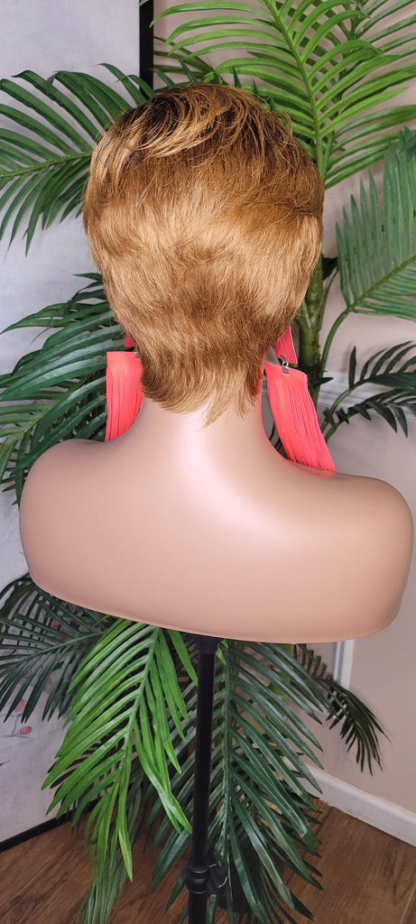 Strawberry Blonde Razor Cut Pixie Cut Brazilian Remy 100% Human Hair Wigs - Beauty Blessings LLC