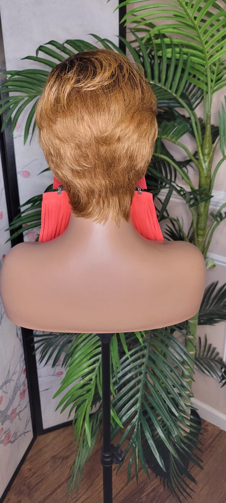Strawberry Blonde Razor Cut Pixie Cut Brazilian Remy 100% Human Hair Wigs - Beauty Blessings LLC