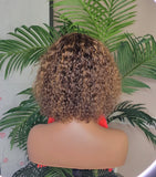 Ombre Brown Auburn Strawberry Blonde Jerry Curl Bob Hairstyle Brazilian Remy 100% Human Hair Wig Pixie Short Bob Hair Wig - Beauty Blessings LLC