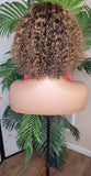 Ombre Brown Auburn Strawberry Blonde Jerry Curl Bob Hairstyle Brazilian Remy 100% Human Hair Wig Pixie Short Bob Hair Wig - Beauty Blessings LLC
