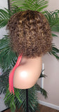 Ombre Brown Auburn Strawberry Blonde Jerry Curl Bob Hairstyle Brazilian Remy 100% Human Hair Wig Pixie Short Bob Hair Wig - Beauty Blessings LLC
