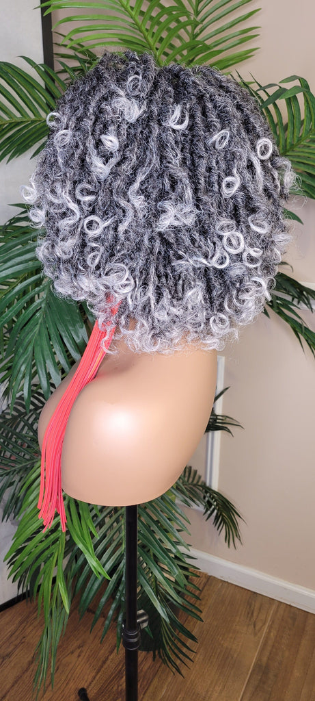 Curly Gray Hair Afro Kinky Twist Dreadlocks Locs Lace Wig  Natural Style Curly Locks Hair Full Cap Sisterlocks Natural Hairstyle Wig - Beauty Blessings LLC