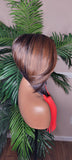 Pixie Cut Bob Hairstyle Razor Cut Swoop Bang Glueless Lace  Wig Full Cap Wig Ombre Black Brown Auburn Mix - Beauty Blessings LLC