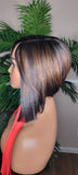 Pixie Cut Bob Hairstyle Razor Cut Swoop Bang Glueless Lace  Wig Full Cap Wig Ombre Black Brown Auburn Mix - Beauty Blessings LLC
