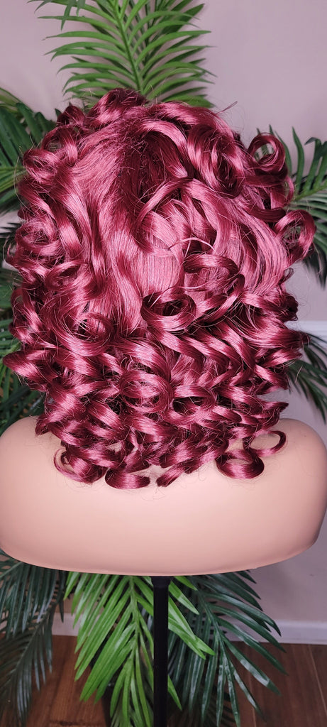 Big Barrel Curl Short Style Wig Full Cap Women Wig Curly Hair Women Fashion Wig Red Carpet Wig Bouncy Curl Hairstyle Auburn Highlights - Beauty Blessing Wigs & Hair Extensions Boutique