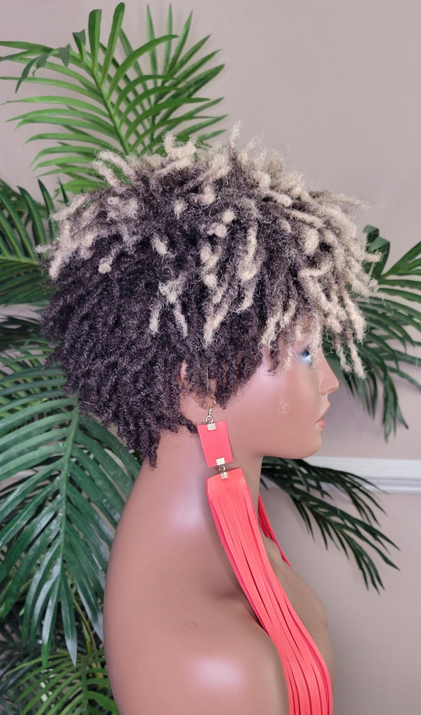 Pixie Cut Afro Kinky Coily Twist Dread Locks Natural Style Wig Brown Blonde Hair Wigs - Beauty Blessings LLC