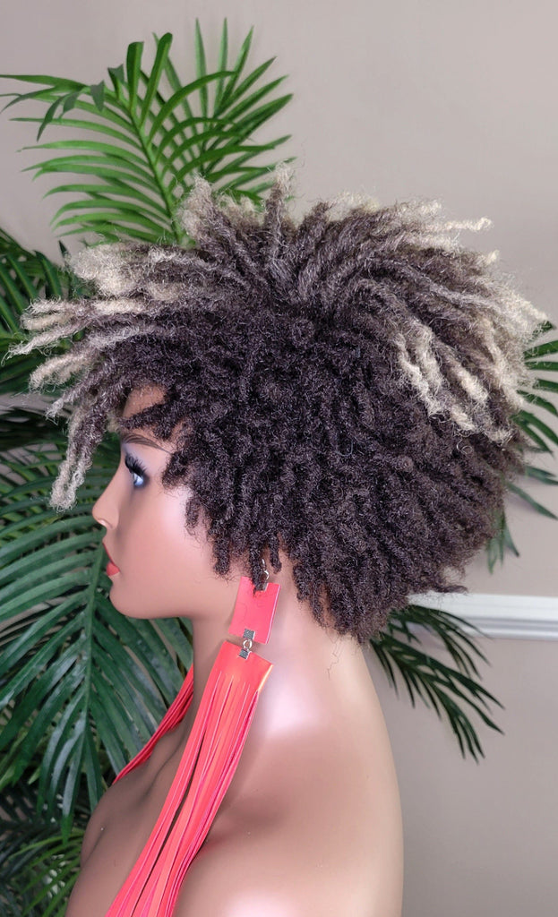 Pixie Cut Afro Kinky Coily Twist Dread Locks Natural Style Wig Brown Blonde Hair Wigs - Beauty Blessings LLC
