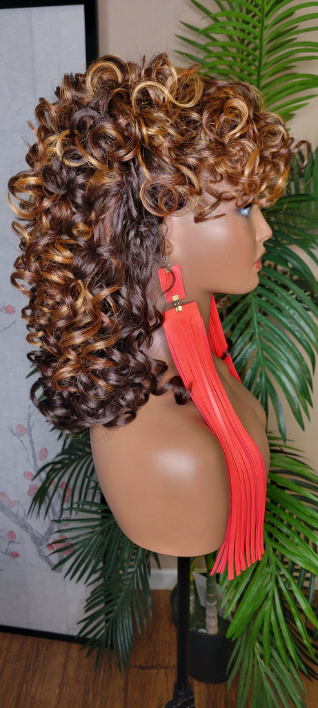 Big Barrel Curl Wig Full Cap Wig  Curly Hair Women Red Carpet Wig Bouncy Curl Hairstyle Ombre Brown Auburn Strawberry Blonde Hair Wig - Beauty Blessings LLC