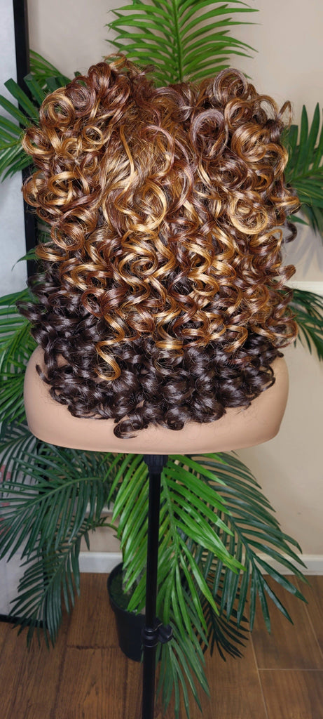Big Barrel Curl Wig Full Cap Wig  Curly Hair Women Red Carpet Wig Bouncy Curl Hairstyle Ombre Brown Auburn Strawberry Blonde Hair Wig - Beauty Blessings LLC