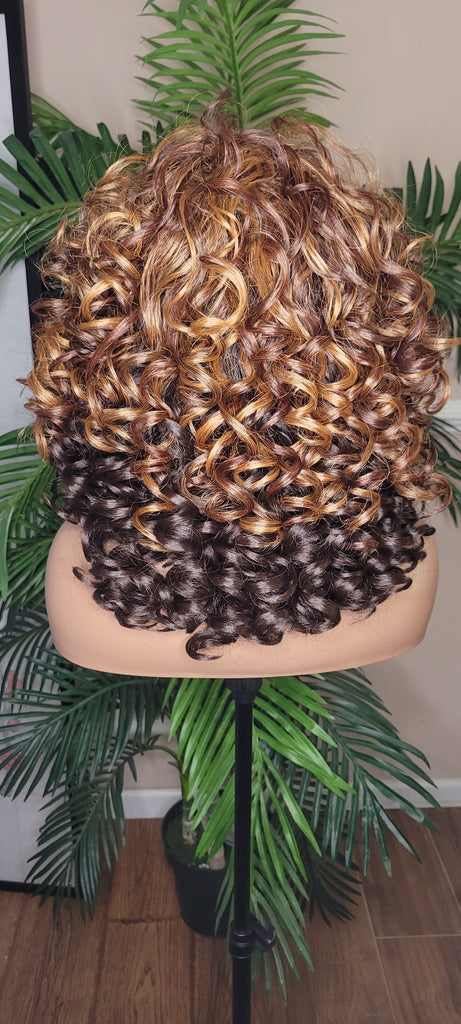 Big Barrel Curl Wig Full Cap Wig  Curly Hair Women Red Carpet Wig Bouncy Curl Hairstyle Ombre Brown Auburn Strawberry Blonde Hair Wig - Beauty Blessings LLC