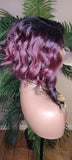 WIG Burgundy Hair Wig Bob Style Loose Wave Lace Wig Preplucked Lace Wig Swoop Bang Hair Ombre Burgundy Dark Wine Plum Color Wig - Beauty Blessings LLC