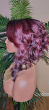 WIG Burgundy Hair Wig Bob Style Loose Wave Lace Wig Preplucked Lace Wig Swoop Bang Hair Ombre Burgundy Dark Wine Plum Color Wig - Beauty Blessings LLC