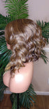Body Wave Hair Bob Hairstyle Glueless Lace Front Wig with Swoop Bangs Brown Golden Blonde Mix Colored Hair Lace Part Wig - Beauty Blessings LLC