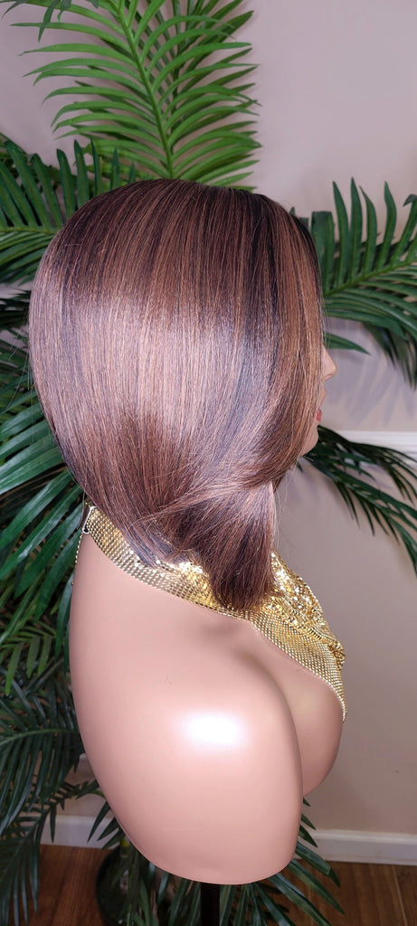 Bob Hairstyle Short Cut Swoop Bang Glueless Lace Wig Preplucked Lace Front Wig Layered Bob Style Hair Wig - Beauty Blessings LLC