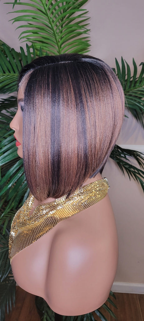 Bob Hairstyle Short Cut Swoop Bang Glueless Lace Wig Preplucked Lace Front Wig Layered Bob Style Hair Wig - Beauty Blessings LLC