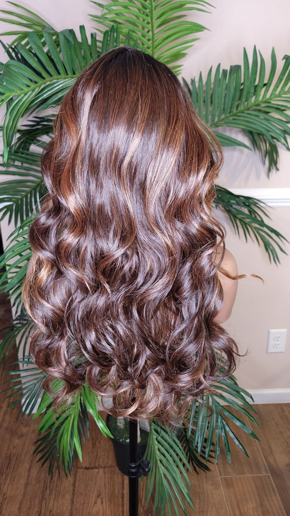 Ombre Brown Golden Blonde Lace Wig Hairstyle Long Loose Curl Strawberry Blonde Hair  Glueless Wig Fashion Lace Wig - Beauty Blessings LLC
