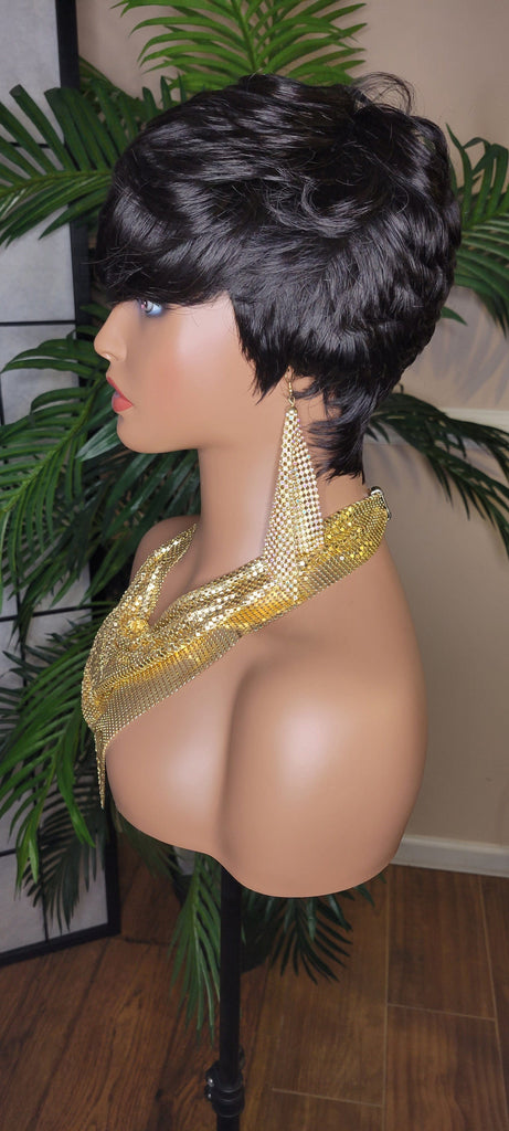 Pixie Cut Hairstyle Brazilian Remy 100% Human Hair Fashion Glueless Wig Black Hair Wig - Beauty Blessings LLC