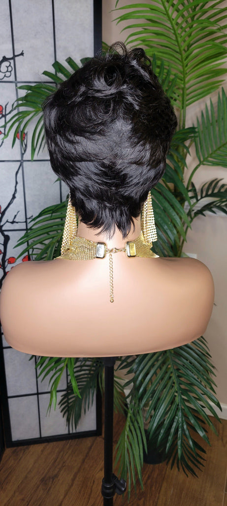 Pixie Cut Hairstyle Brazilian Remy 100% Human Hair Fashion Glueless Wig Black Hair Wig - Beauty Blessings LLC