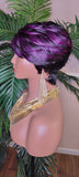 Purple Hair Wig Swoop Bang Pixie Cut Remy 100% Human Hair Wig Short Hairstyle Colored Glueless Wig - Beauty Blessings LLC