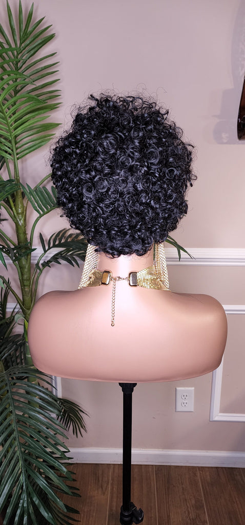 Black Curly Hair Brazilian Remy 100% Human Hair Pixie Cut Curl Hair Wig Soft Cut Curly Water Wave Hair Protective Hairstyle Wig - Beauty Blessings LLC