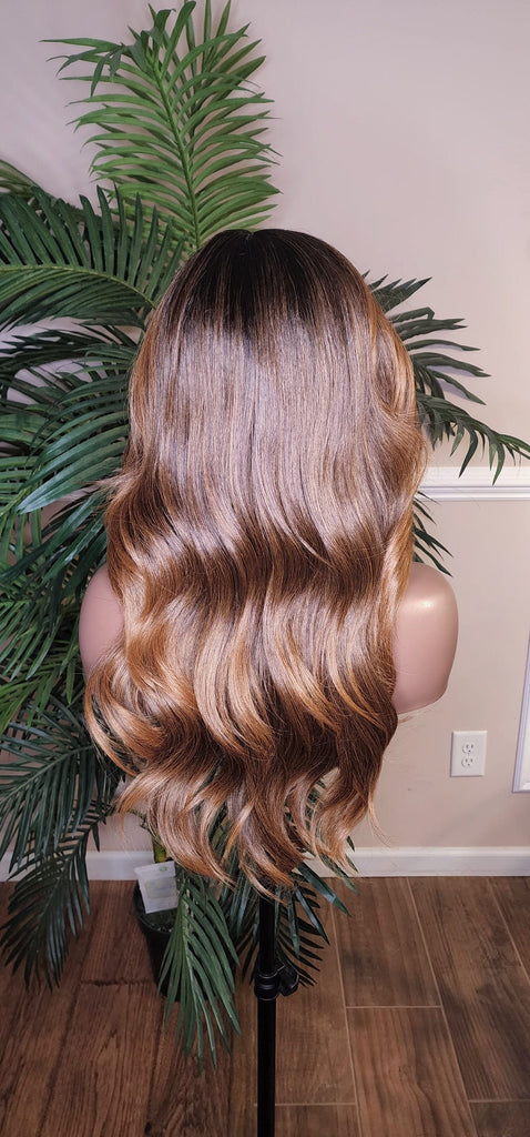 Ombre Auburn Strawberry Blond  Long Curly Lace Front Wig Gluless  Pre-Plucked Natural Hairline Lace Wig - Beauty Blessings LLC