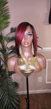 Burgundy Bob Hairstyle Razor Cut Swoop Bang Glueless Lace Front Wig Full Cap Wig Ombre Mix Burgundy Colored Wig - Beauty Blessings LLC