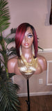 Burgundy Bob Hairstyle Razor Cut Swoop Bang Glueless Lace Front Wig Full Cap Wig Ombre Mix Burgundy Colored Wig - Beauty Blessings LLC