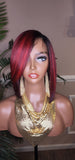 Burgundy Bob Hairstyle Razor Cut Swoop Bang Glueless Lace Front Wig Full Cap Wig Ombre Mix Burgundy Colored Wig - Beauty Blessings LLC