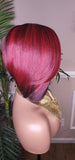 Burgundy Bob Hairstyle Razor Cut Swoop Bang Glueless Lace Front Wig Full Cap Wig Ombre Mix Burgundy Colored Wig - Beauty Blessings LLC