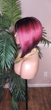 Burgundy Bob Hairstyle Razor Cut Swoop Bang Glueless Lace Front Wig Full Cap Wig Ombre Mix Burgundy Colored Wig - Beauty Blessings LLC