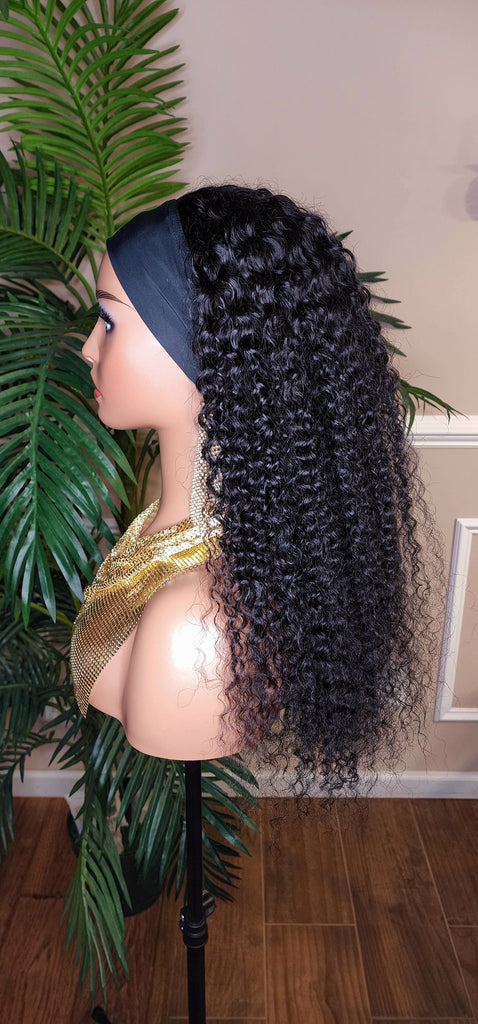 Raw Curly Brazilian Remy Human Hair Headband Wig Deep Wave Long Hair Natural Hair Half Wig Trendy Headband Wig Sexy Girl Hair Wig - Beauty Blessings LLC